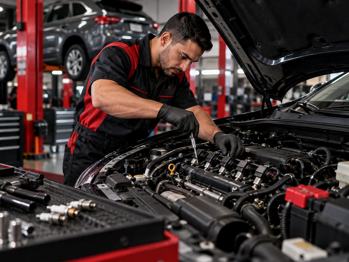 Técnico de Centro Automotriz WEC trabajando en un vehículo